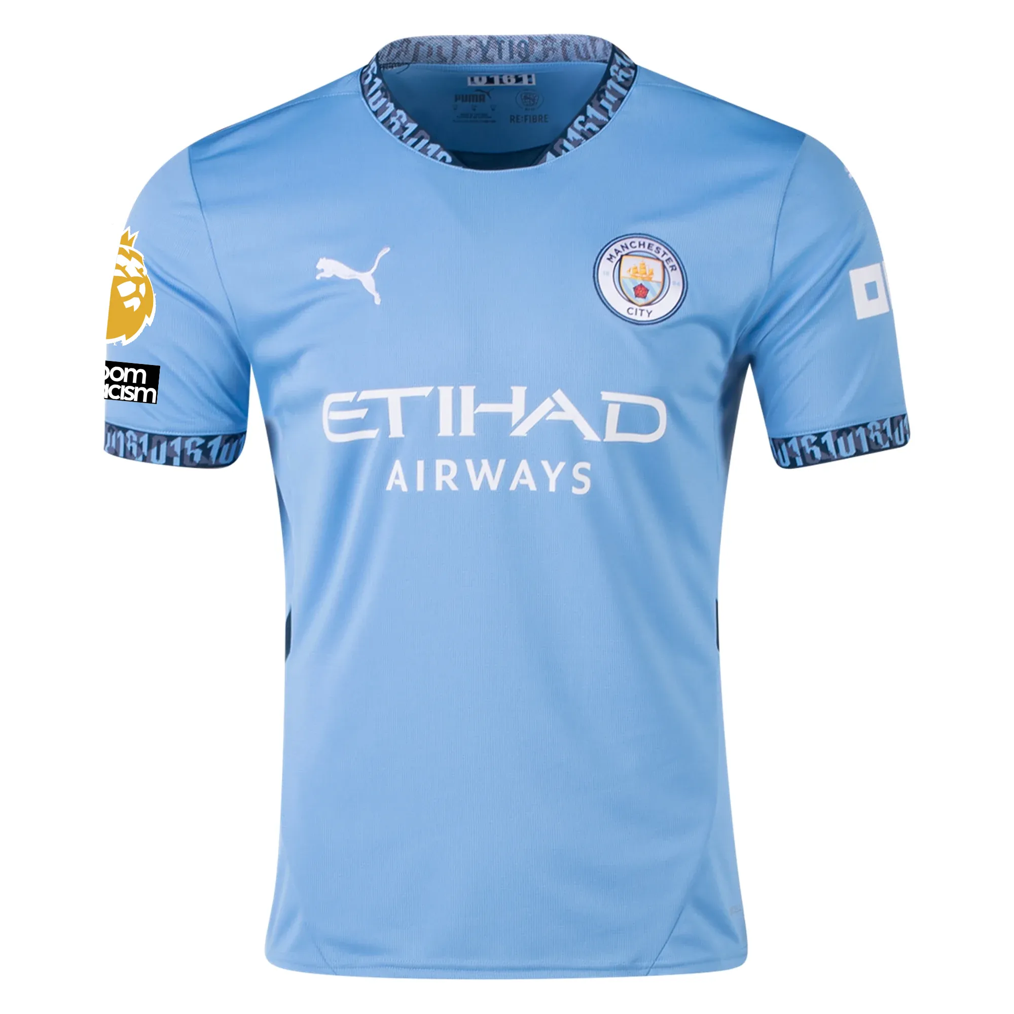 Puma Manchester City John Stones Home Jersey w/ EPL   No Room For Racism   Club World Cup Patches 24/25 (Team Light Blue/Marine Blue)