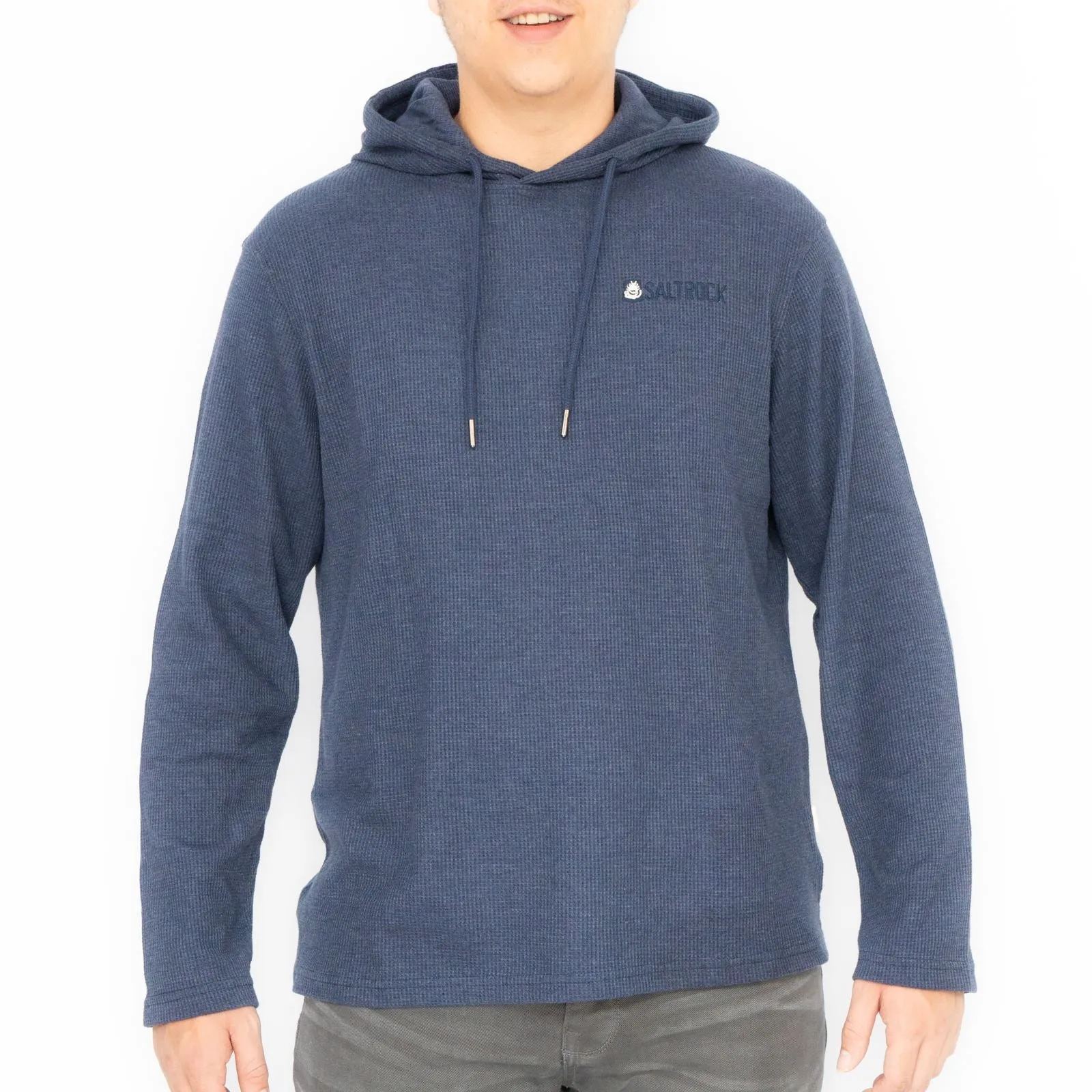 Saltrock Mens Waffle Texture Hooded Top Steel Navy Blue Cotton Blend