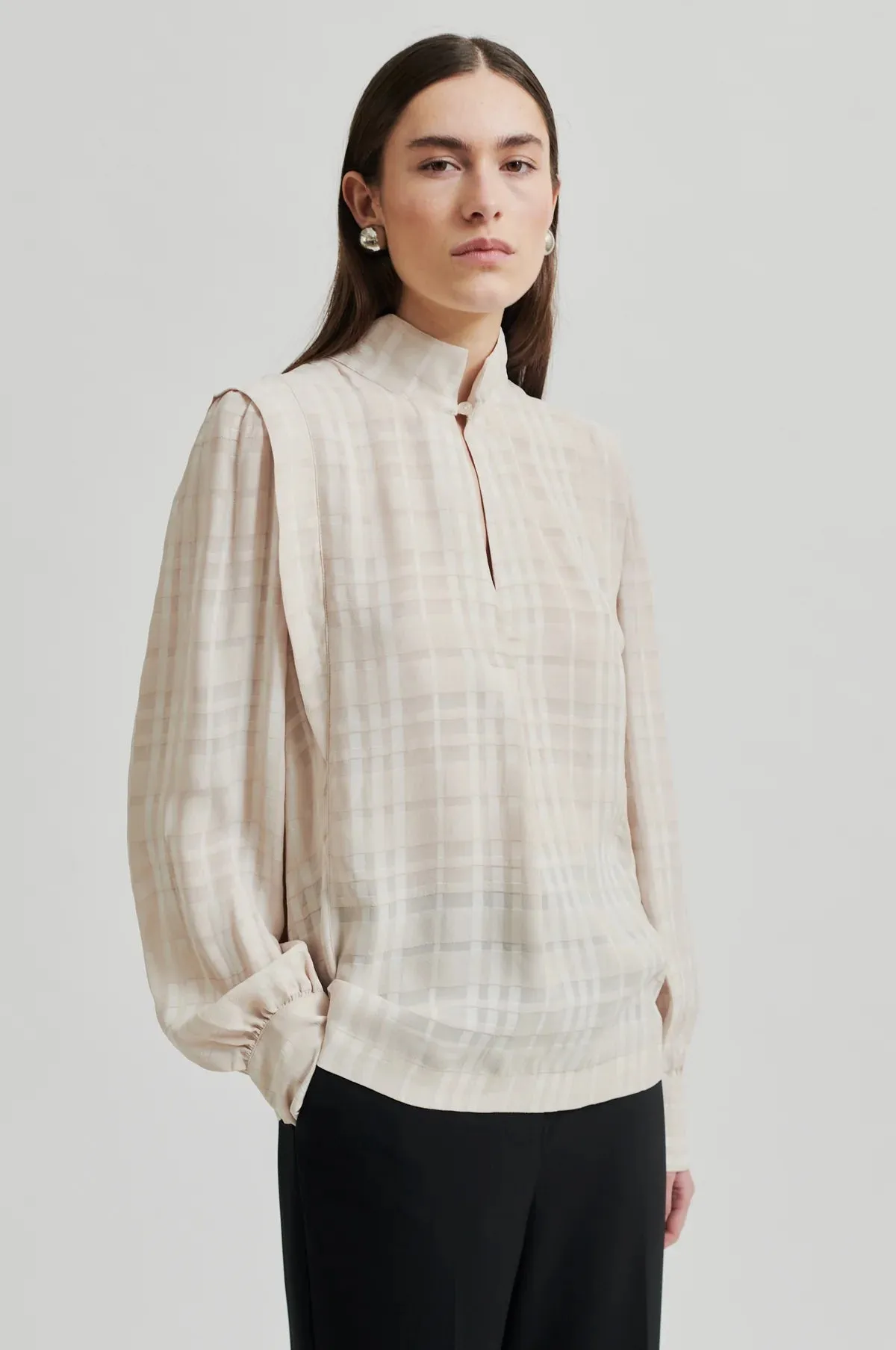 Second Female Tessa Check Pumice Stone Blouse