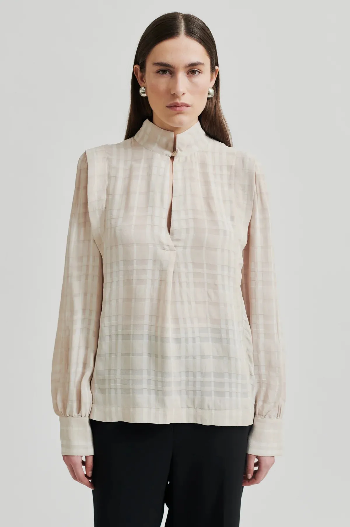 Second Female Tessa Check Pumice Stone Blouse