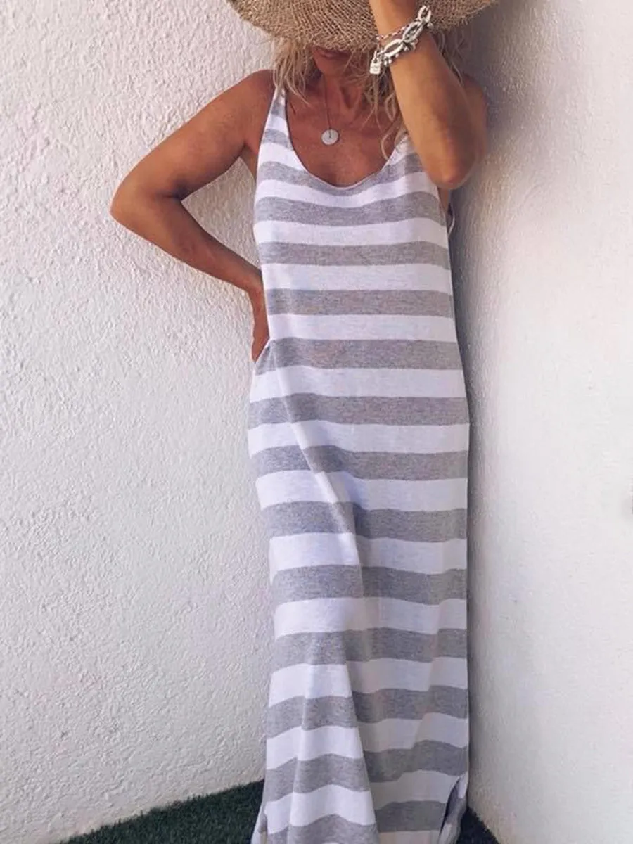 Simple Casual Loose Striped Dress