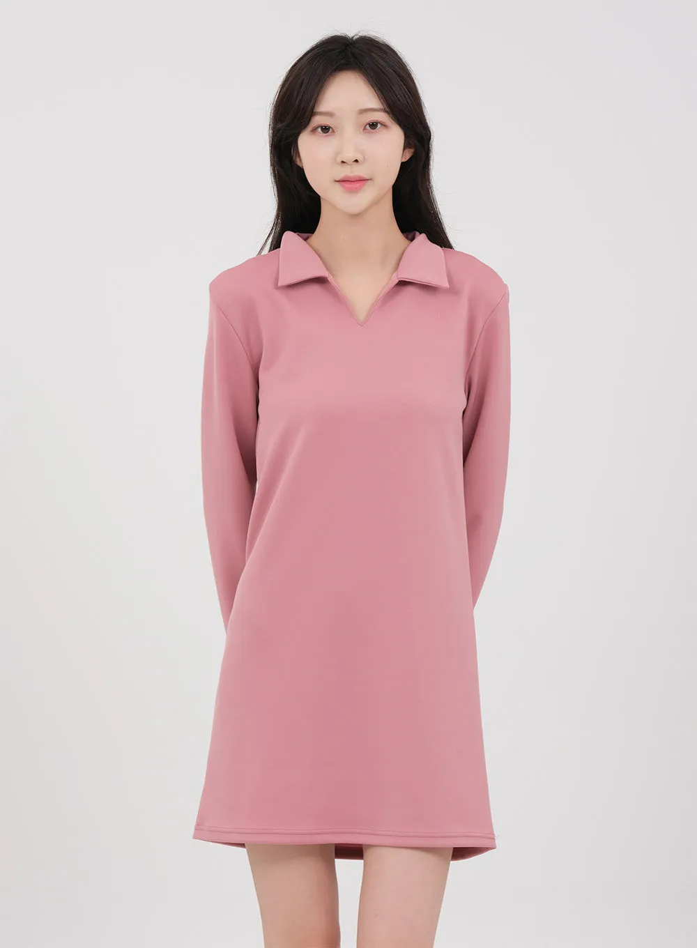 Simple Collared Straight Mini Dress OA01