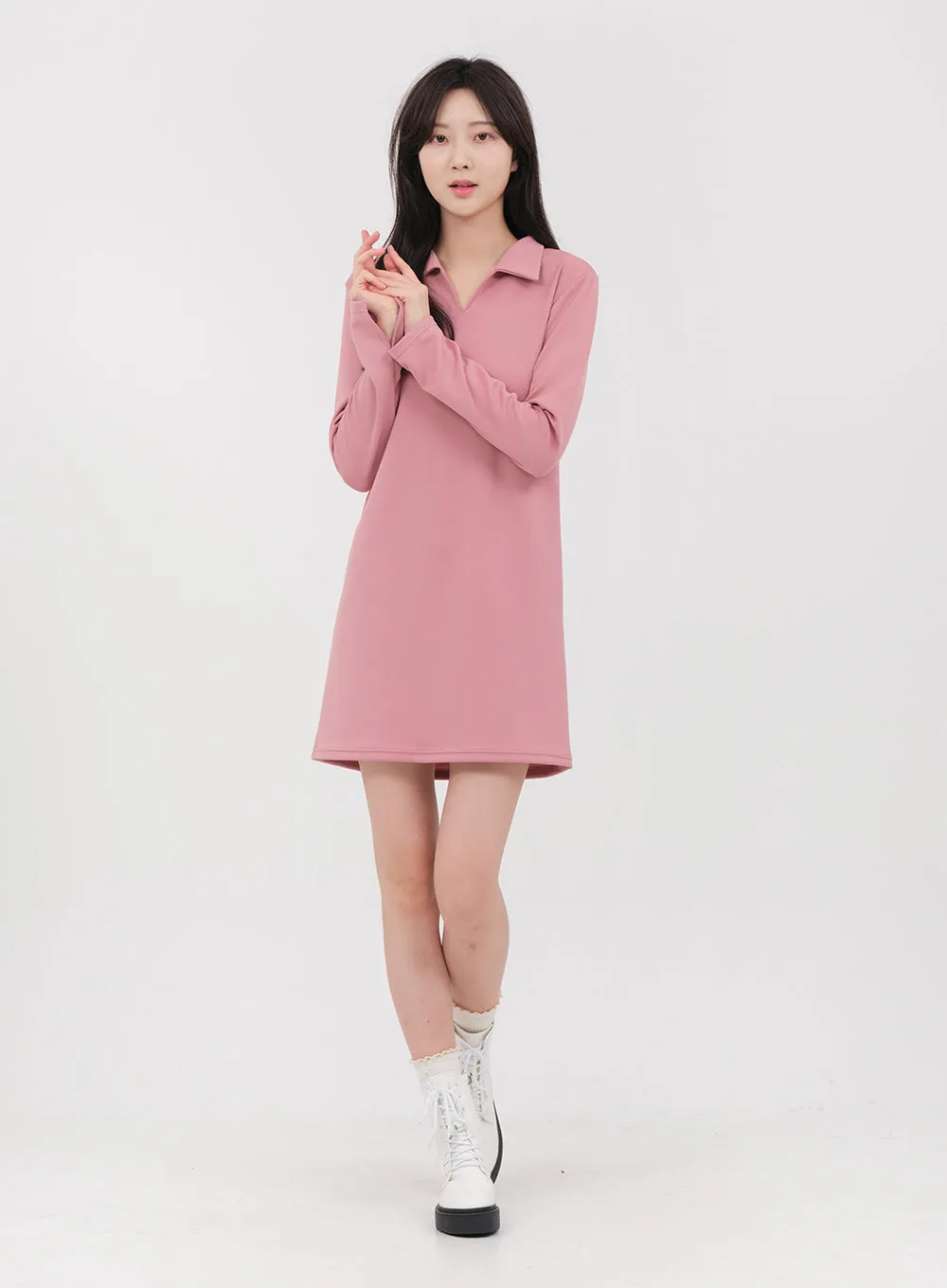 Simple Collared Straight Mini Dress OA01