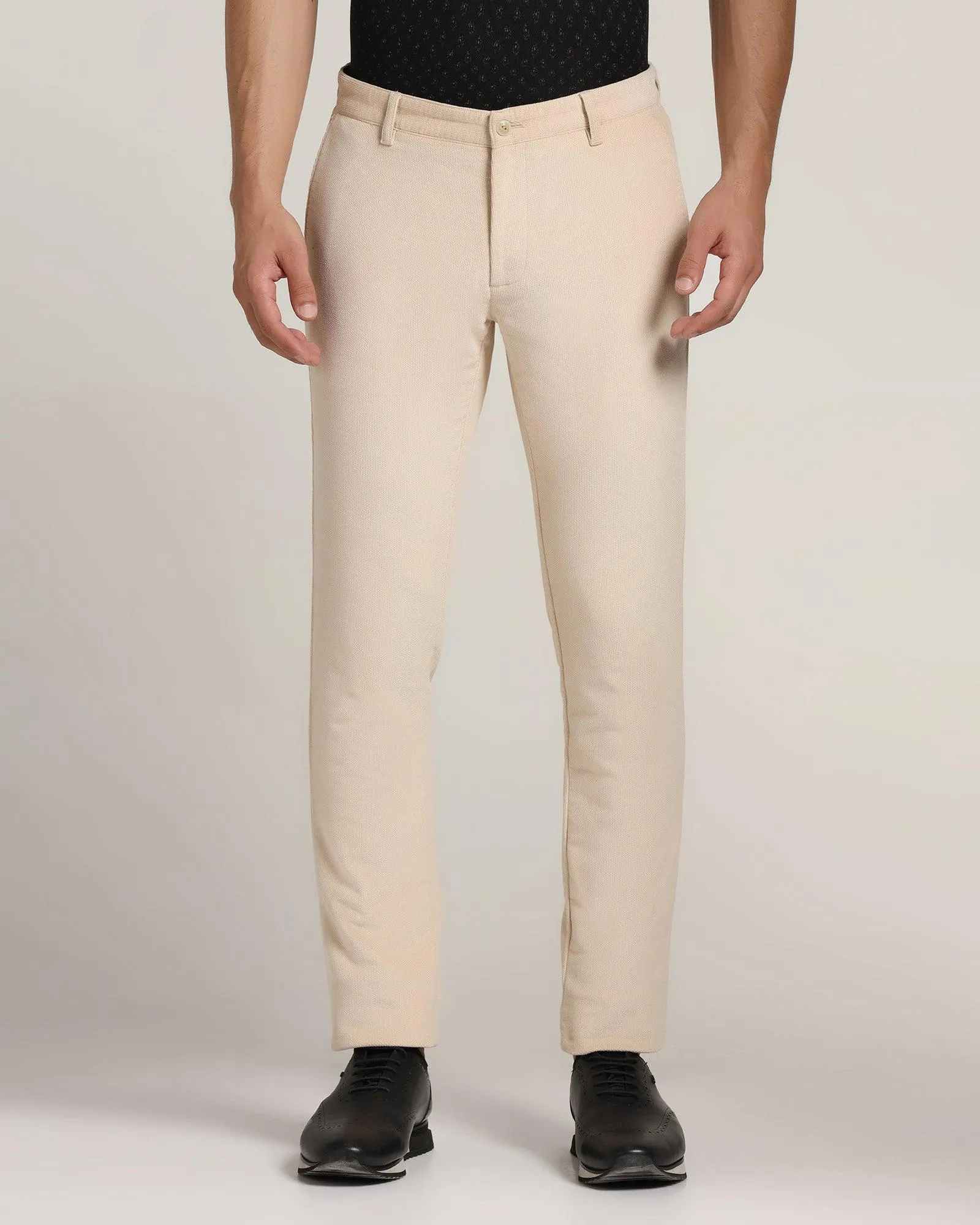 Slim Comfort B-95 Casual Beige Textured Khakis - Moon