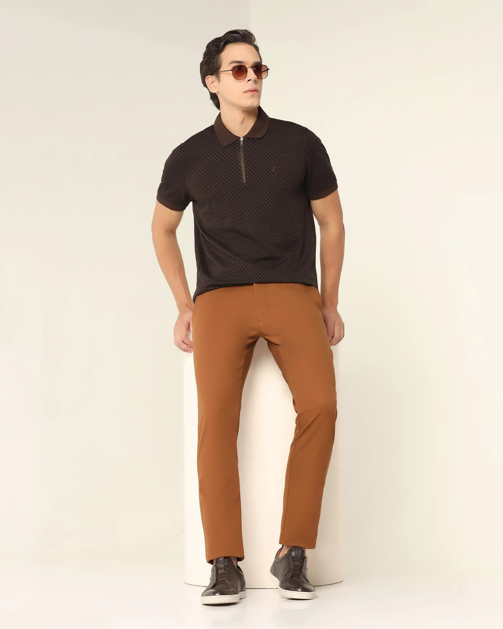 Slim Fit B-91 Casual Tobacco Brown Textured Khakis - Segy