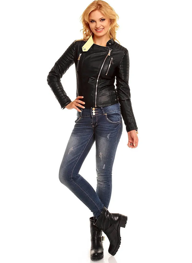 Stylish Ladies Black Leather Look Biker goth Jacket.