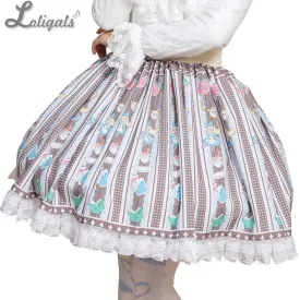 Sweet Mori Girl Alice and Coffee Mug Printed Short Skirt for Summer