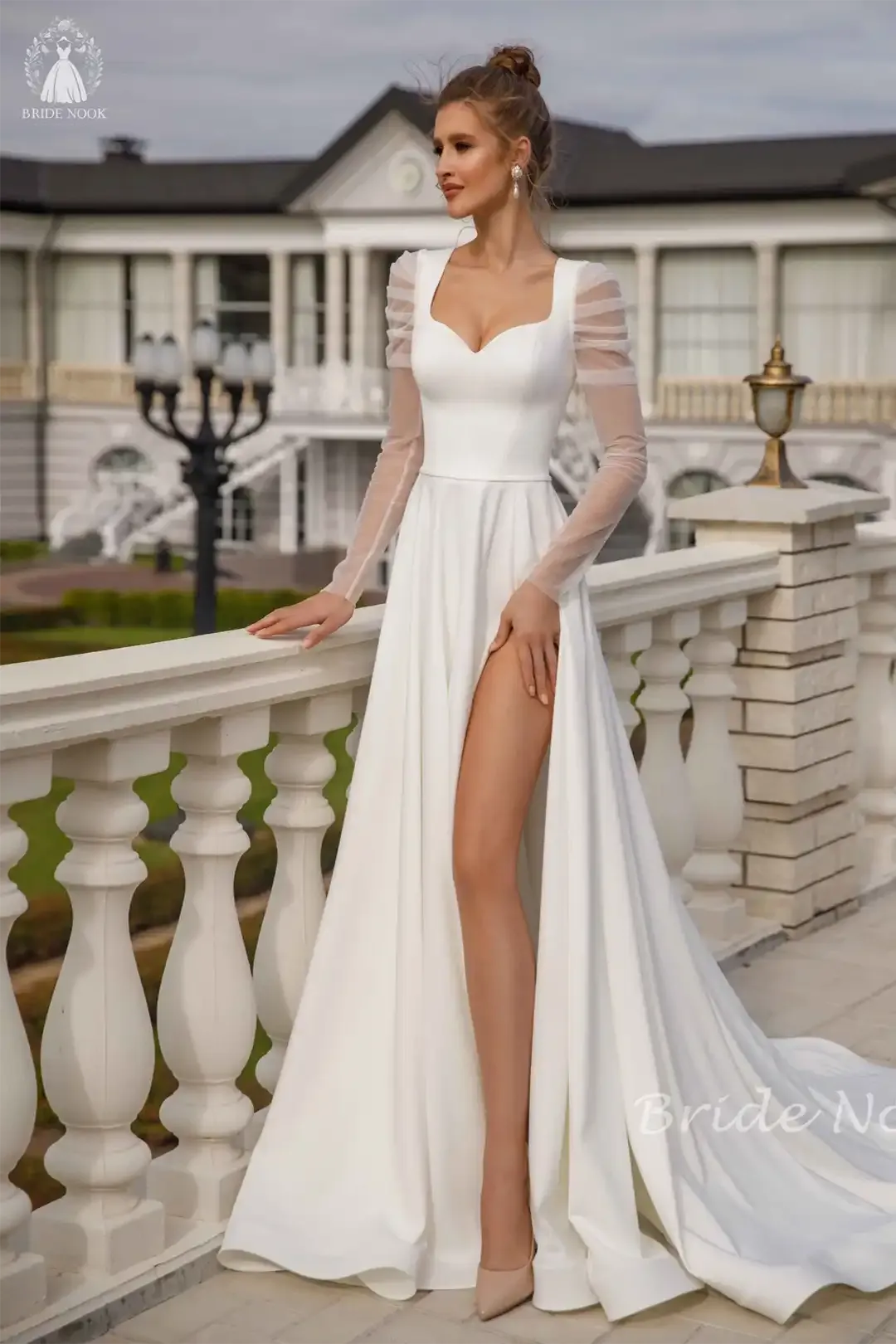 Sweetheart Neck Simple Wedding Dress With Side Open Slit