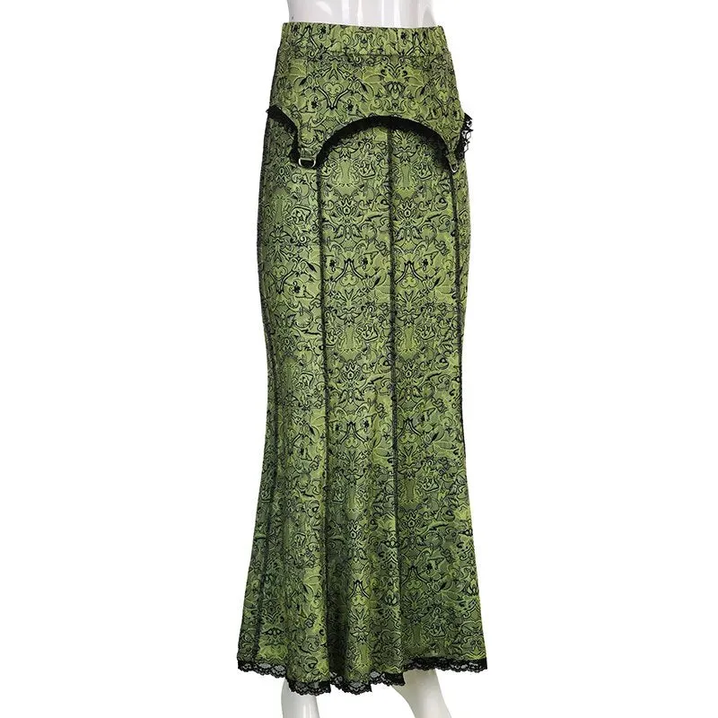 TEEK - Vintage Green Trumpet Long Skirt