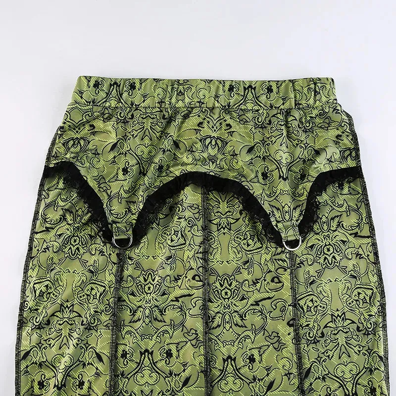 TEEK - Vintage Green Trumpet Long Skirt