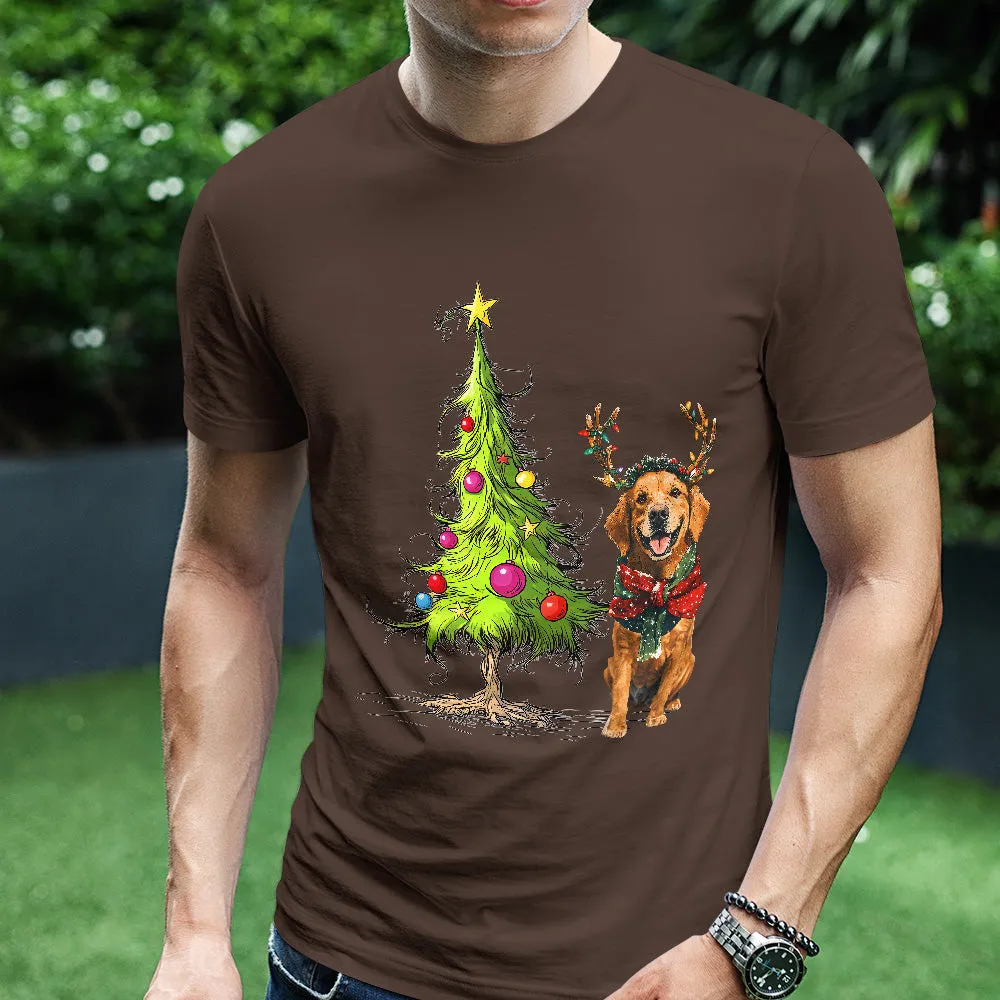 Teesdily | Golden Retriever Christmas Tree Shirt, Dog Christmas Shirt, Christmas Tree Sweatshirt Hoodie Mug, Xmas Gift Dog Lover