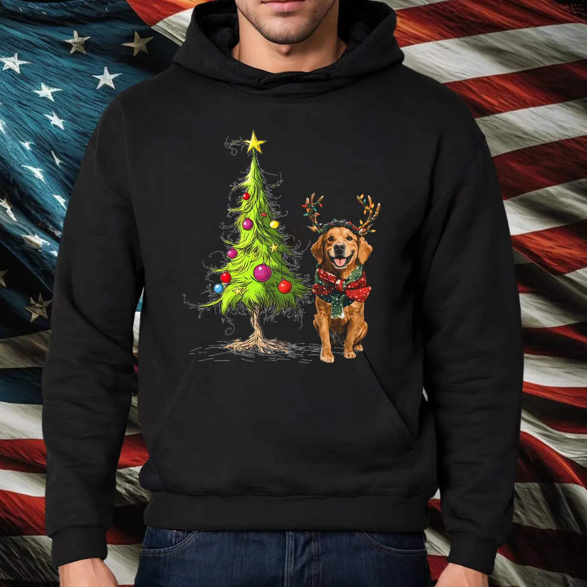 Teesdily | Golden Retriever Christmas Tree Shirt, Dog Christmas Shirt, Christmas Tree Sweatshirt Hoodie Mug, Xmas Gift Dog Lover