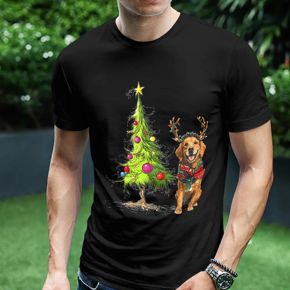 Teesdily | Golden Retriever Christmas Tree Shirt, Dog Christmas Shirt, Christmas Tree Sweatshirt Hoodie Mug, Xmas Gift Dog Lover