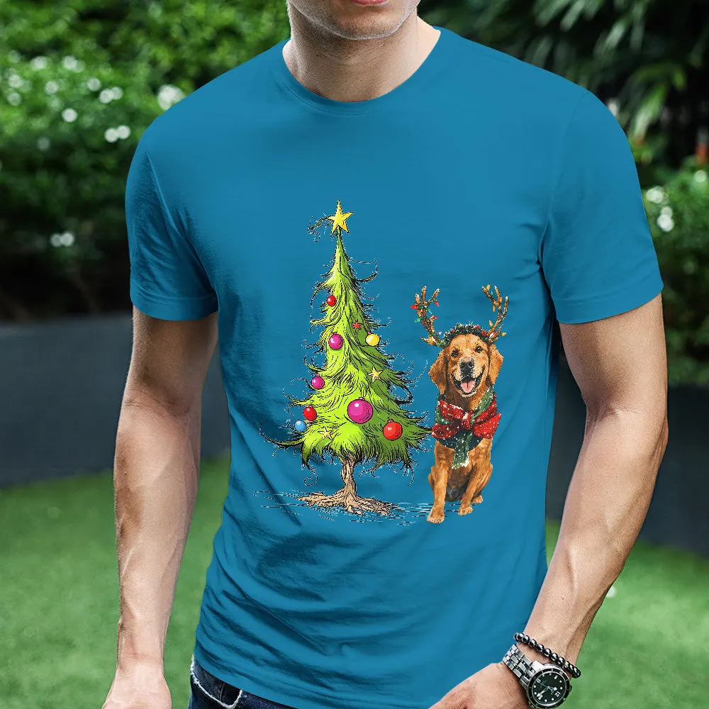 Teesdily | Golden Retriever Christmas Tree Shirt, Dog Christmas Shirt, Christmas Tree Sweatshirt Hoodie Mug, Xmas Gift Dog Lover