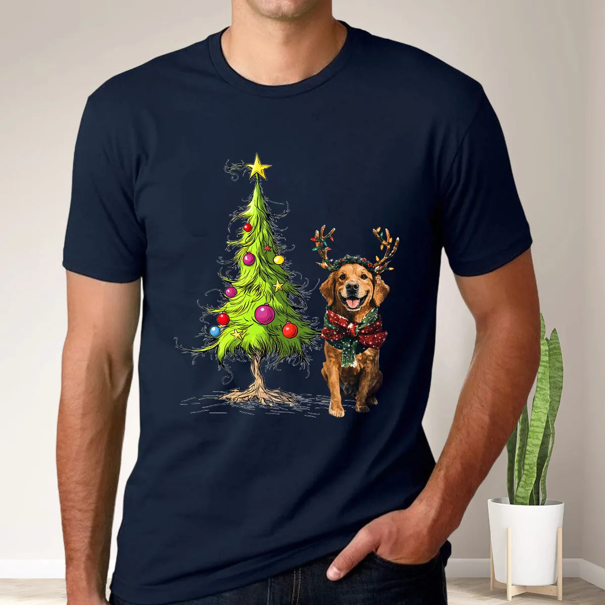 Teesdily | Golden Retriever Christmas Tree Shirt, Dog Christmas Shirt, Christmas Tree Sweatshirt Hoodie Mug, Xmas Gift Dog Lover