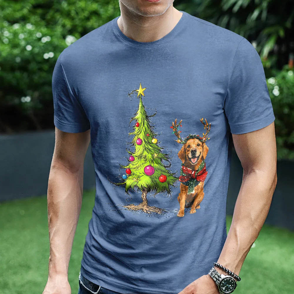 Teesdily | Golden Retriever Christmas Tree Shirt, Dog Christmas Shirt, Christmas Tree Sweatshirt Hoodie Mug, Xmas Gift Dog Lover