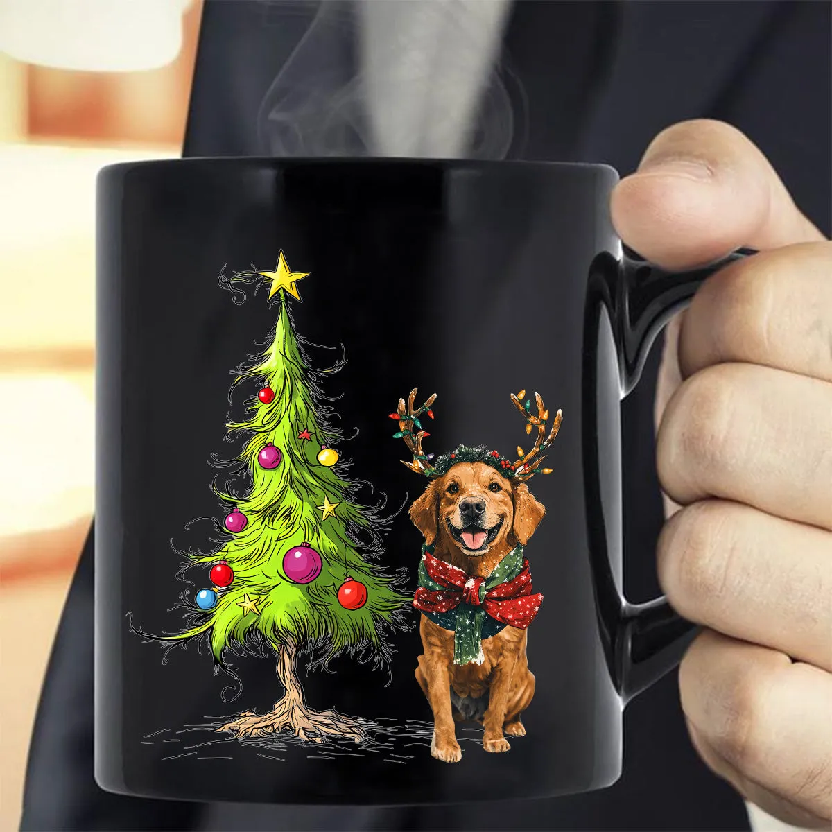 Teesdily | Golden Retriever Christmas Tree Shirt, Dog Christmas Shirt, Christmas Tree Sweatshirt Hoodie Mug, Xmas Gift Dog Lover