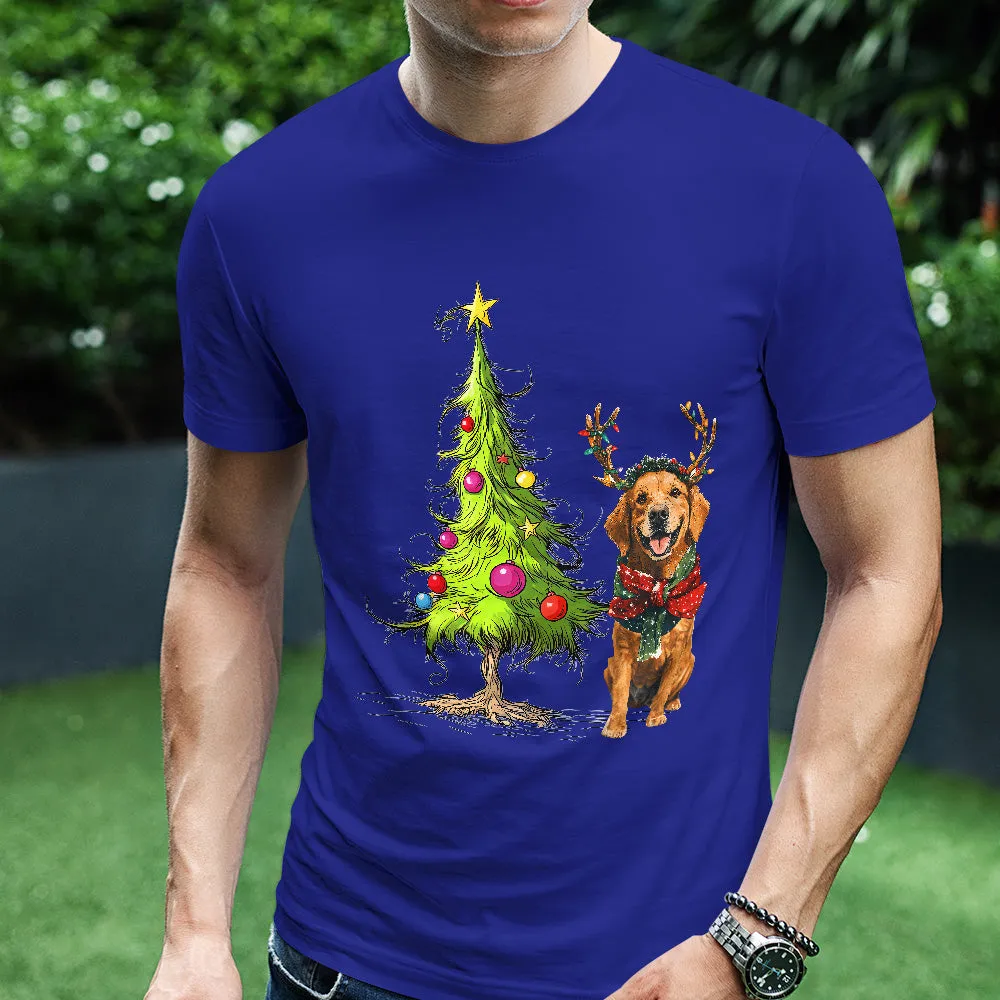 Teesdily | Golden Retriever Christmas Tree Shirt, Dog Christmas Shirt, Christmas Tree Sweatshirt Hoodie Mug, Xmas Gift Dog Lover