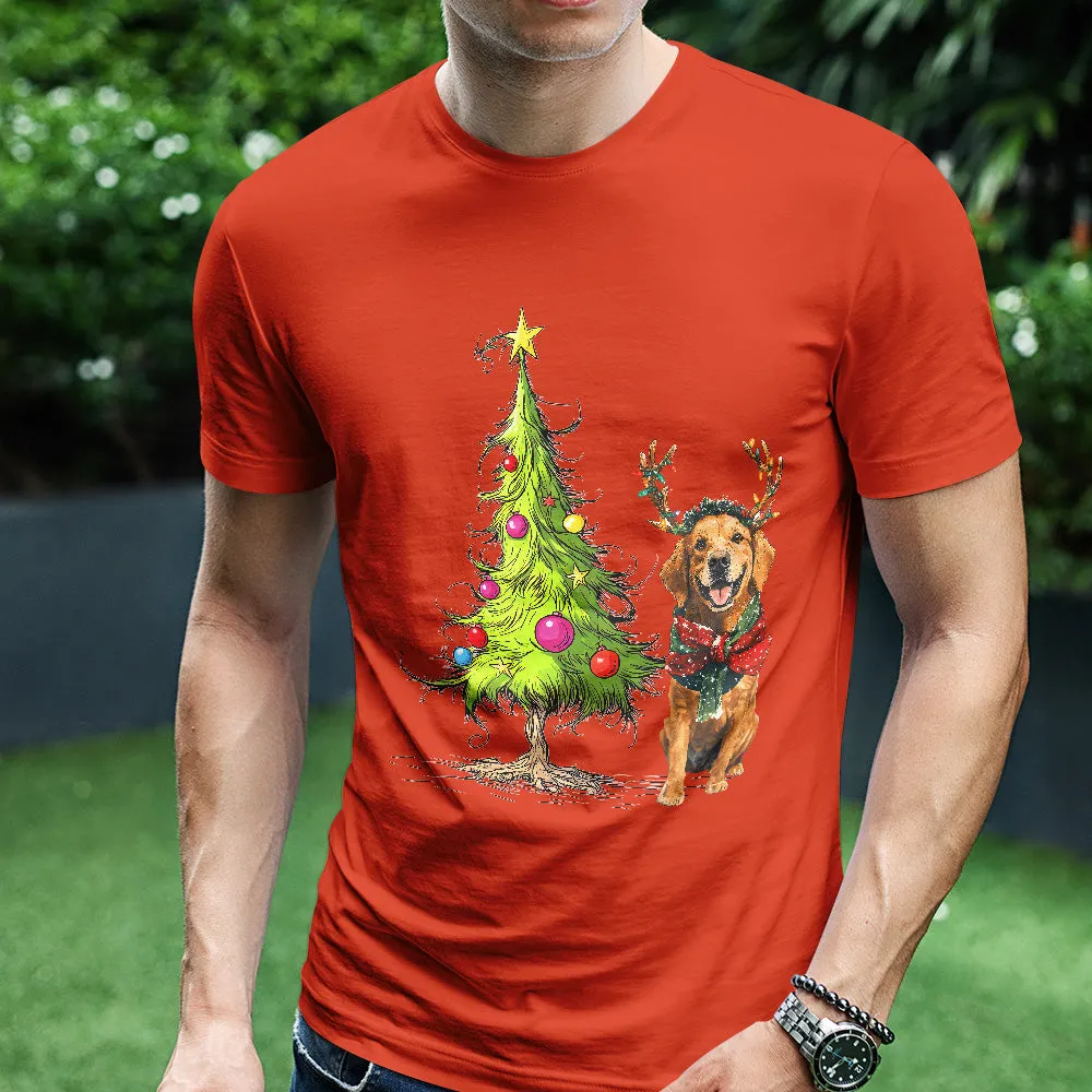 Teesdily | Golden Retriever Christmas Tree Shirt, Dog Christmas Shirt, Christmas Tree Sweatshirt Hoodie Mug, Xmas Gift Dog Lover