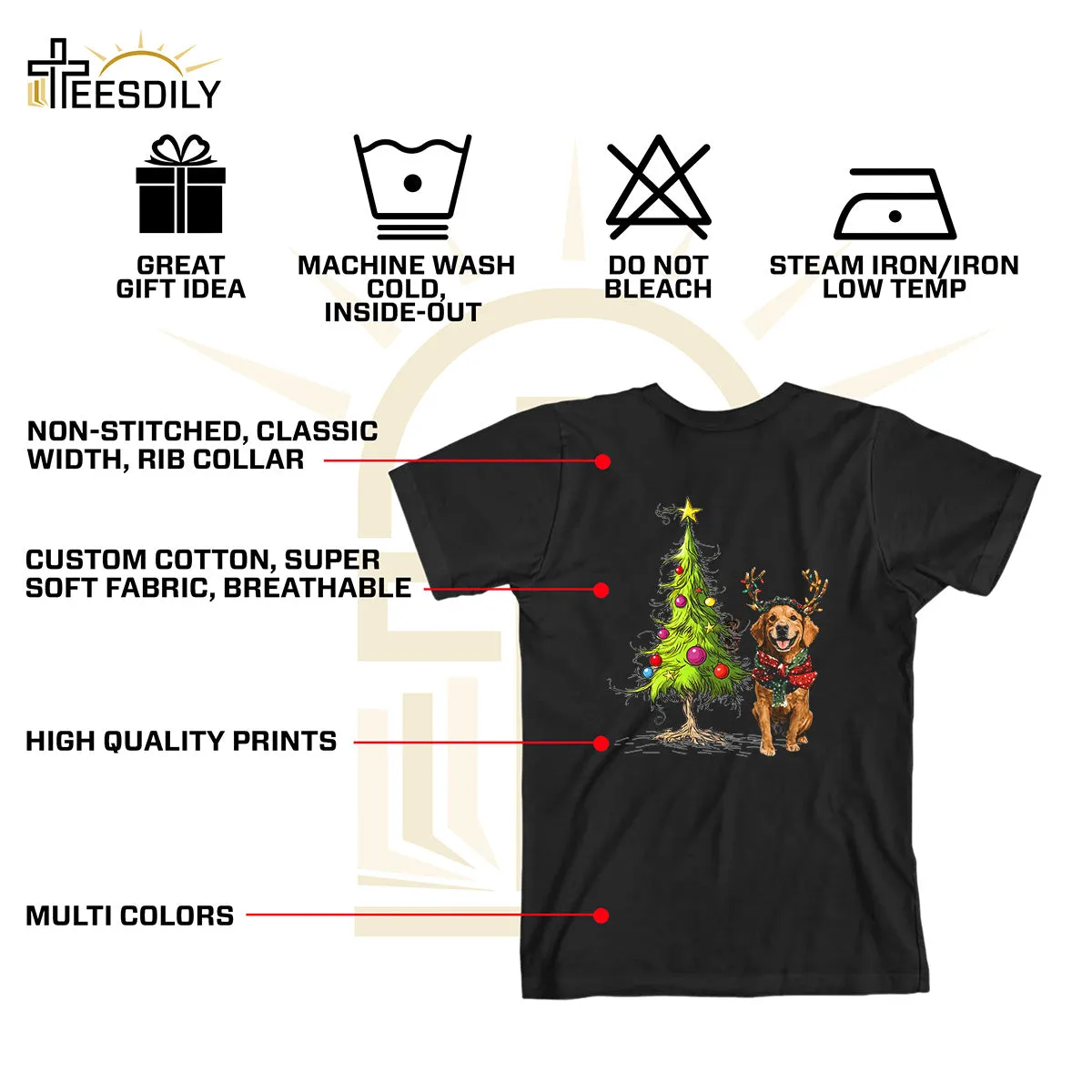 Teesdily | Golden Retriever Christmas Tree Shirt, Dog Christmas Shirt, Christmas Tree Sweatshirt Hoodie Mug, Xmas Gift Dog Lover