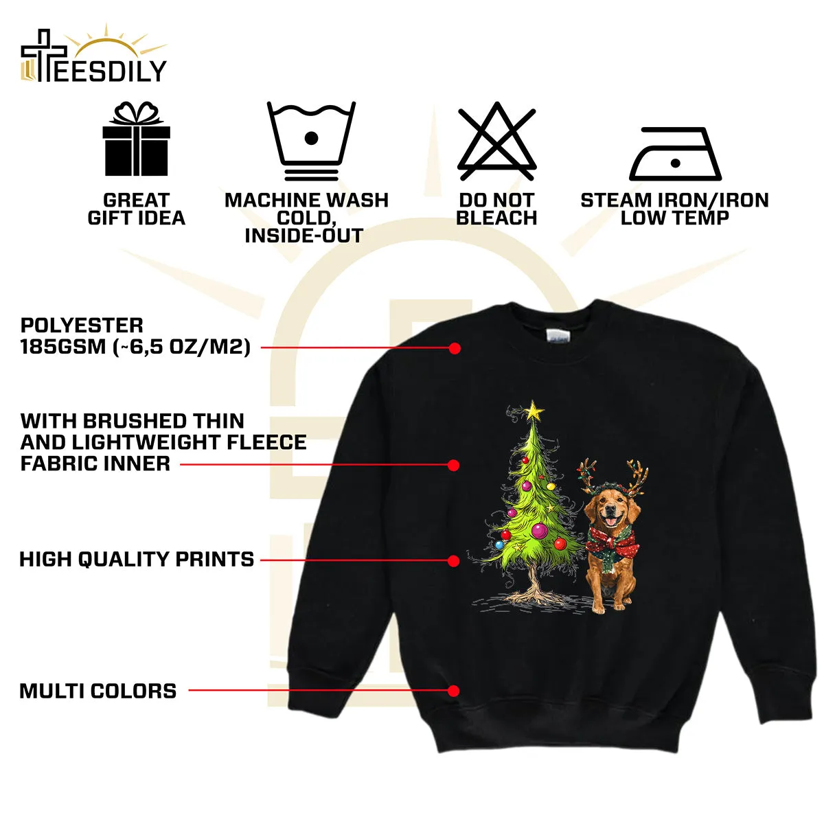 Teesdily | Golden Retriever Christmas Tree Shirt, Dog Christmas Shirt, Christmas Tree Sweatshirt Hoodie Mug, Xmas Gift Dog Lover