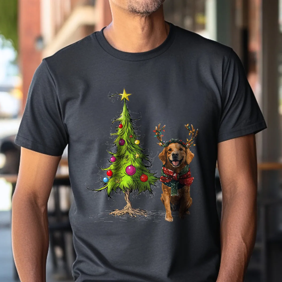 Teesdily | Golden Retriever Christmas Tree Shirt, Dog Christmas Shirt, Christmas Tree Sweatshirt Hoodie Mug, Xmas Gift Dog Lover