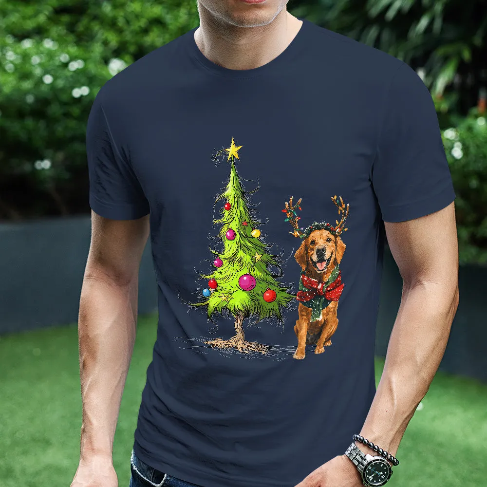 Teesdily | Golden Retriever Christmas Tree Shirt, Dog Christmas Shirt, Christmas Tree Sweatshirt Hoodie Mug, Xmas Gift Dog Lover