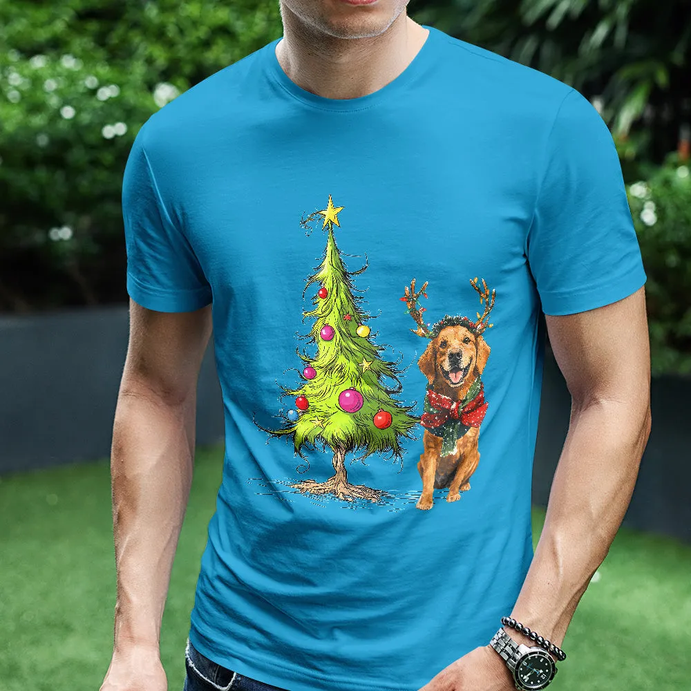 Teesdily | Golden Retriever Christmas Tree Shirt, Dog Christmas Shirt, Christmas Tree Sweatshirt Hoodie Mug, Xmas Gift Dog Lover