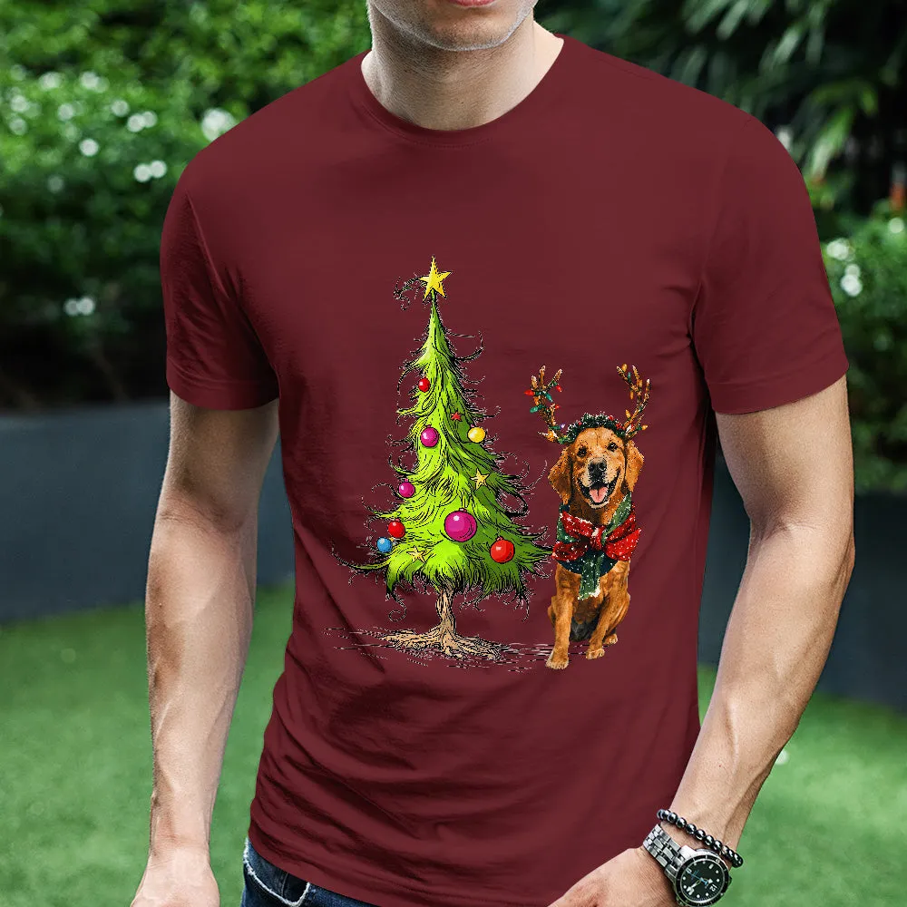 Teesdily | Golden Retriever Christmas Tree Shirt, Dog Christmas Shirt, Christmas Tree Sweatshirt Hoodie Mug, Xmas Gift Dog Lover