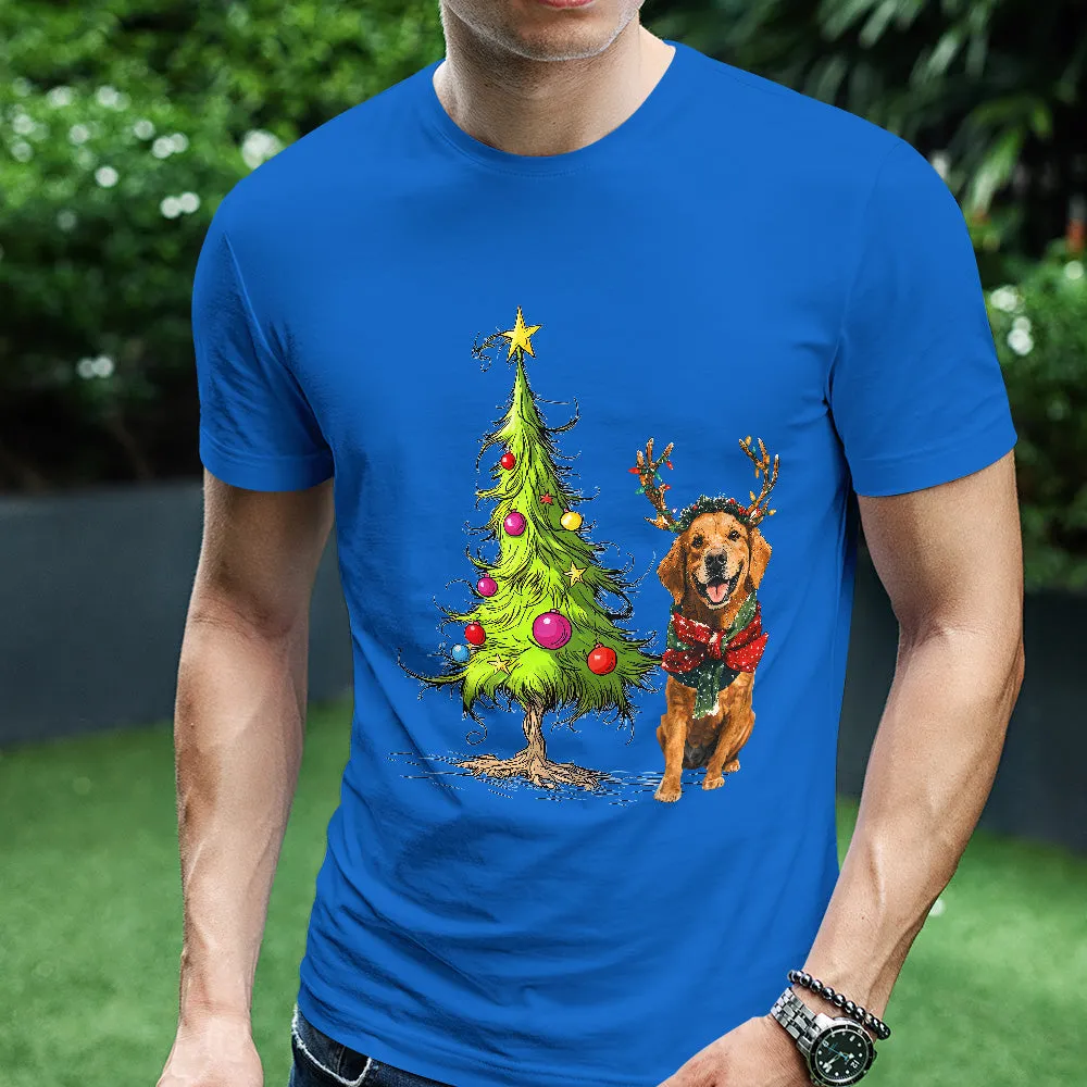 Teesdily | Golden Retriever Christmas Tree Shirt, Dog Christmas Shirt, Christmas Tree Sweatshirt Hoodie Mug, Xmas Gift Dog Lover