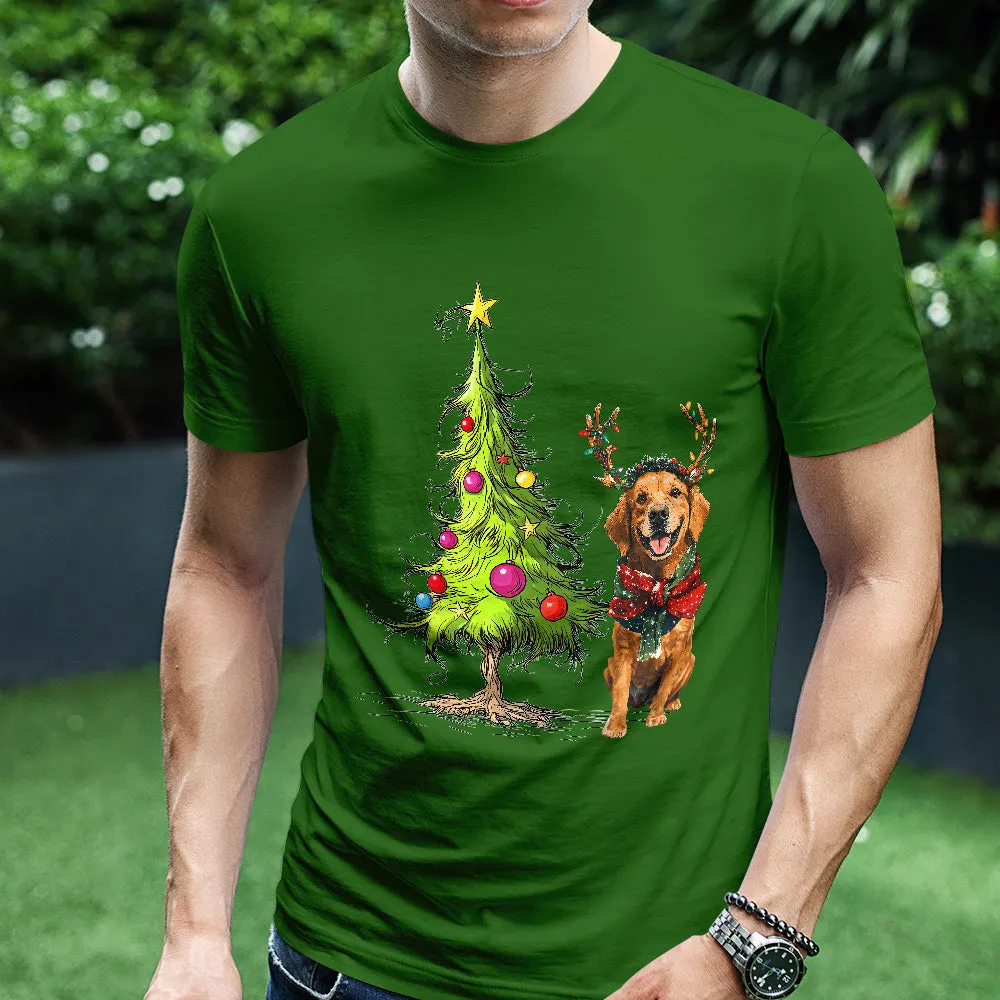 Teesdily | Golden Retriever Christmas Tree Shirt, Dog Christmas Shirt, Christmas Tree Sweatshirt Hoodie Mug, Xmas Gift Dog Lover