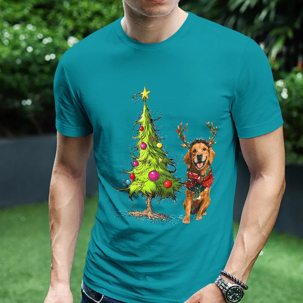 Teesdily | Golden Retriever Christmas Tree Shirt, Dog Christmas Shirt, Christmas Tree Sweatshirt Hoodie Mug, Xmas Gift Dog Lover