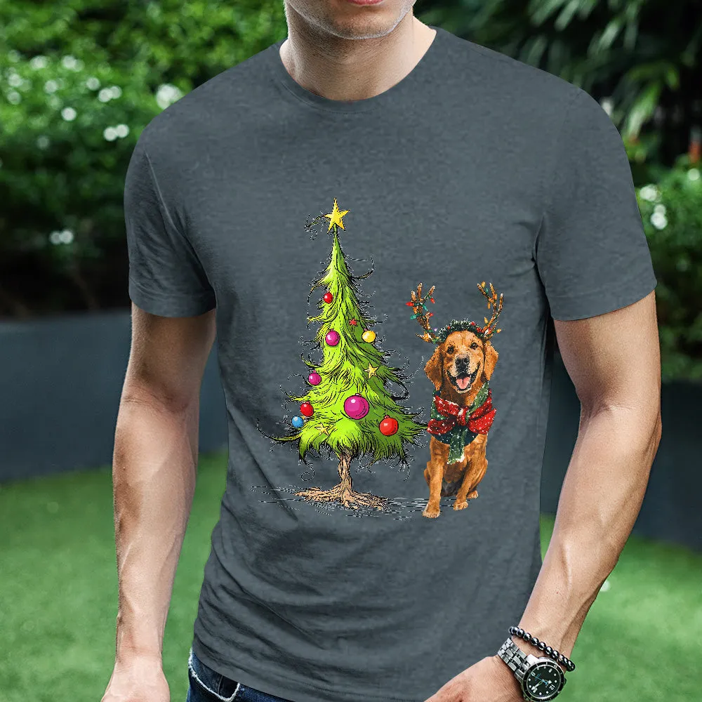 Teesdily | Golden Retriever Christmas Tree Shirt, Dog Christmas Shirt, Christmas Tree Sweatshirt Hoodie Mug, Xmas Gift Dog Lover