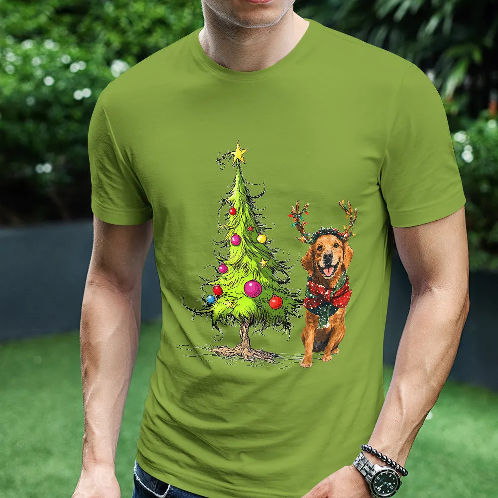 Teesdily | Golden Retriever Christmas Tree Shirt, Dog Christmas Shirt, Christmas Tree Sweatshirt Hoodie Mug, Xmas Gift Dog Lover