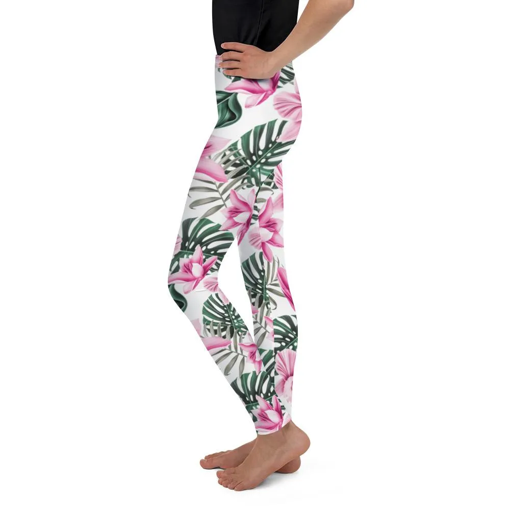 Tropical Floral White Youth Leggings