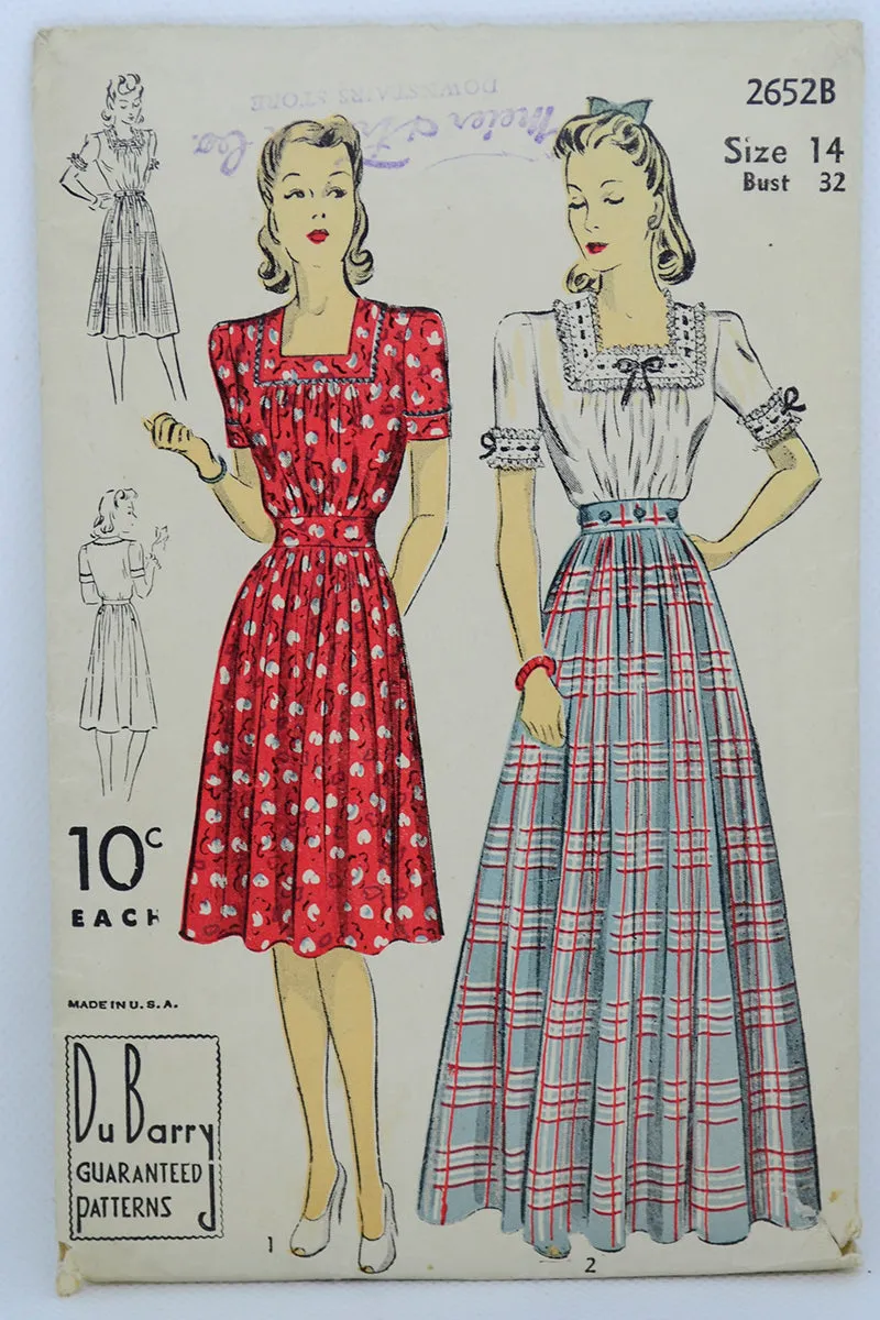 Uncut 1941 DuBarry 2652B Vintage Dress Blouse & Skirt Sewing Pattern