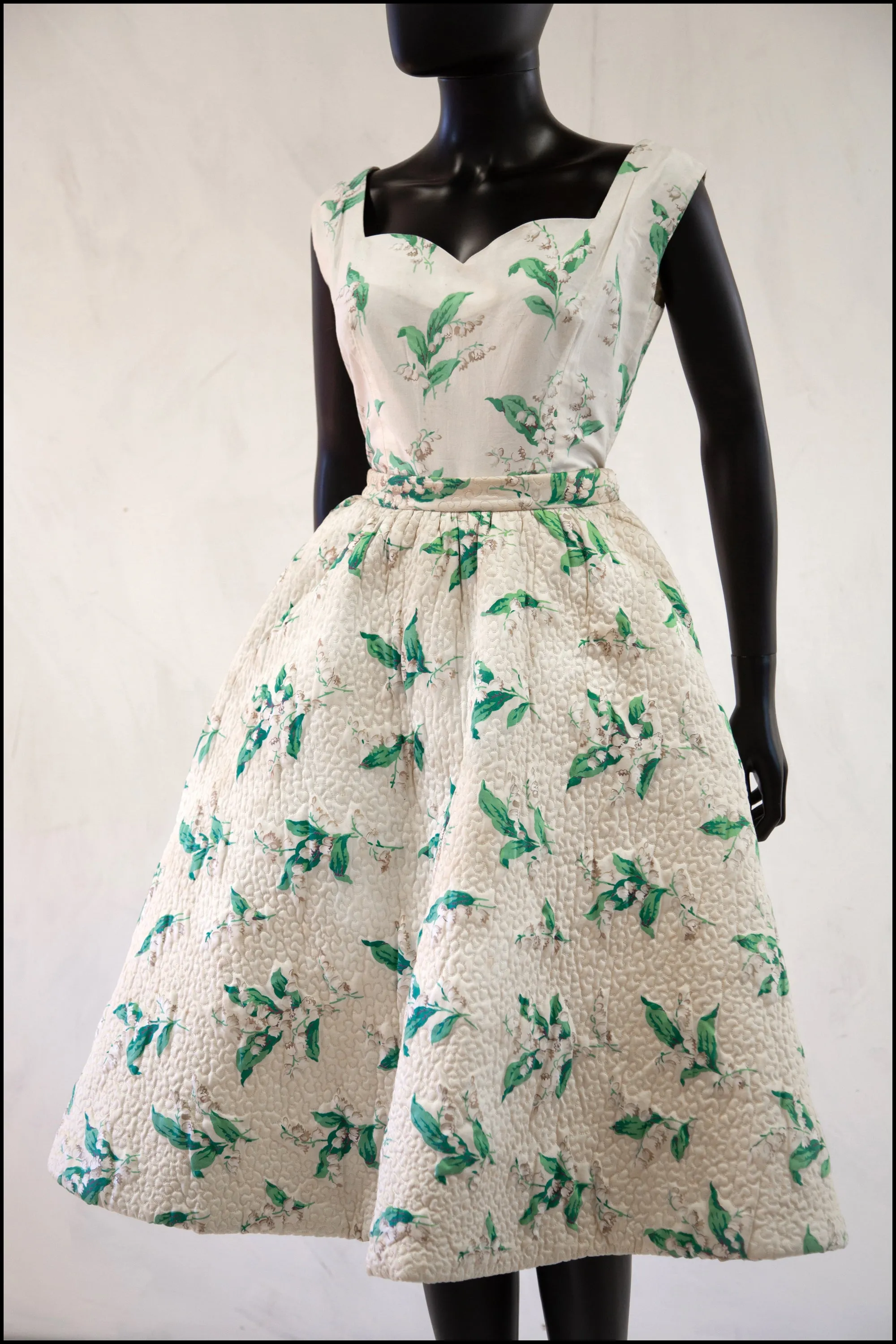 Vintage 1950s Lily of the Valley Quilted Dress Set