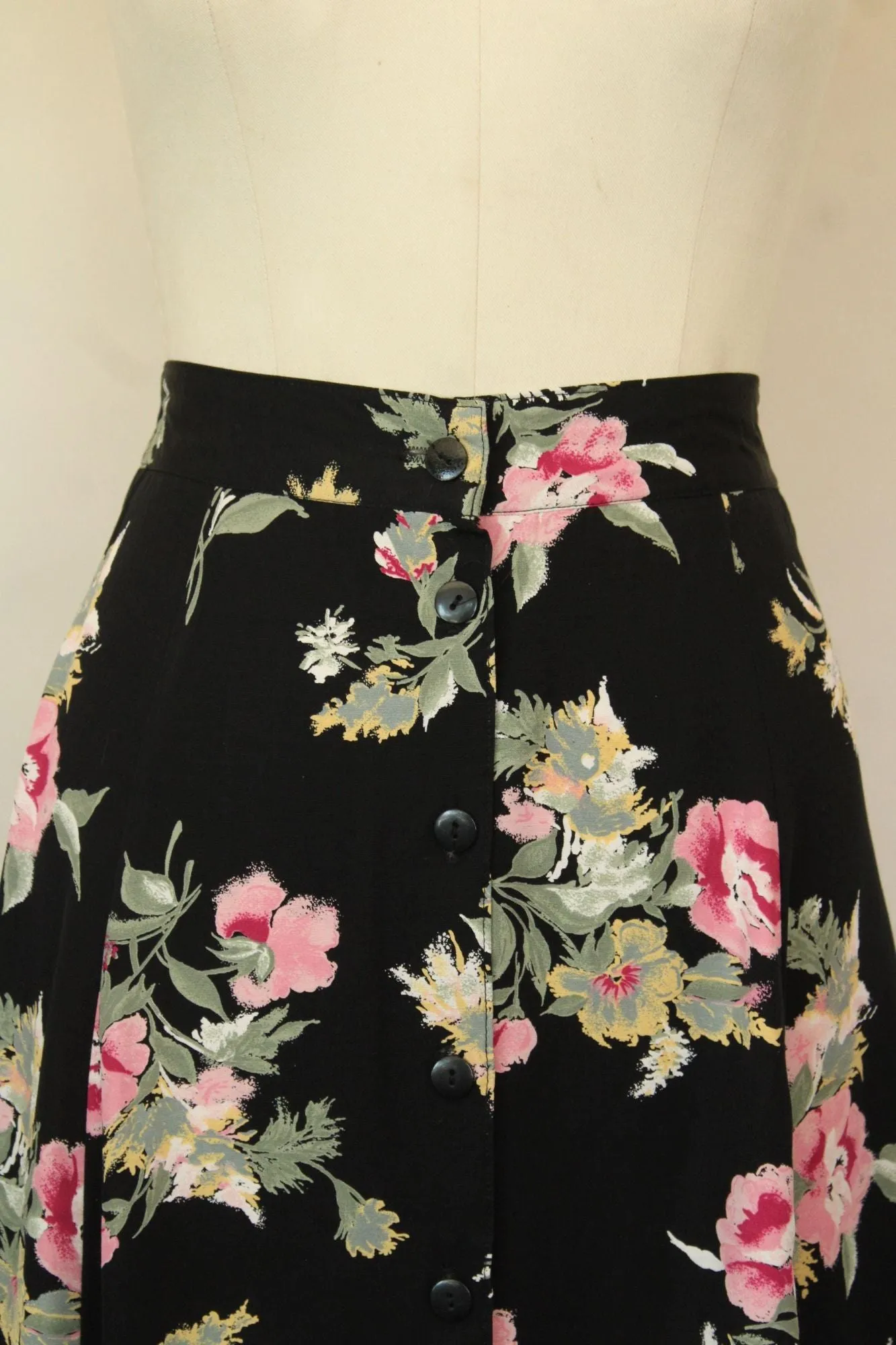 Vintage 1990s Michael Taylor Black Floral Print Skirt