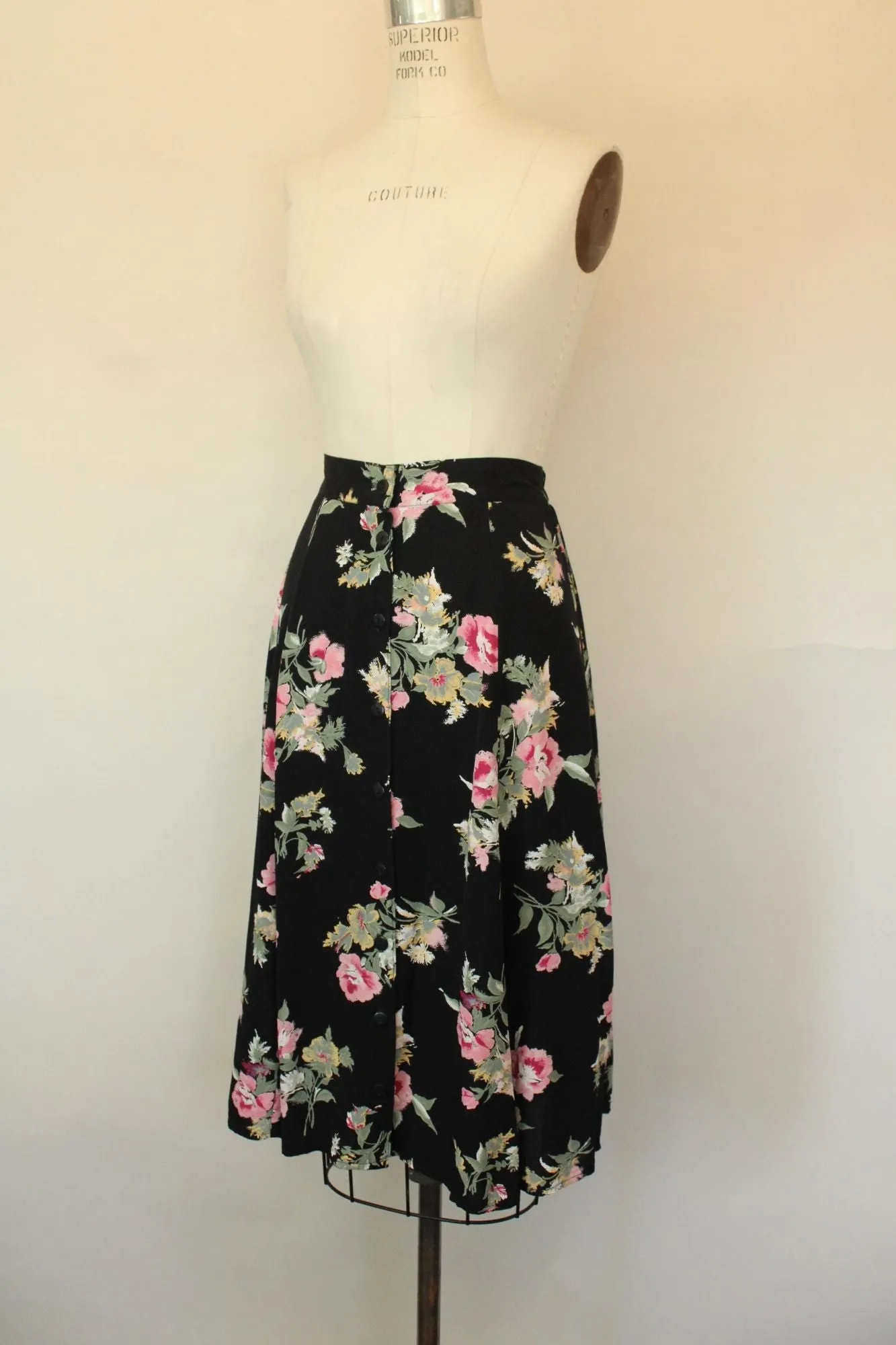 Vintage 1990s Michael Taylor Black Floral Print Skirt