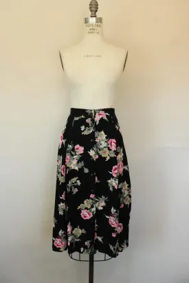 Vintage 1990s Michael Taylor Black Floral Print Skirt