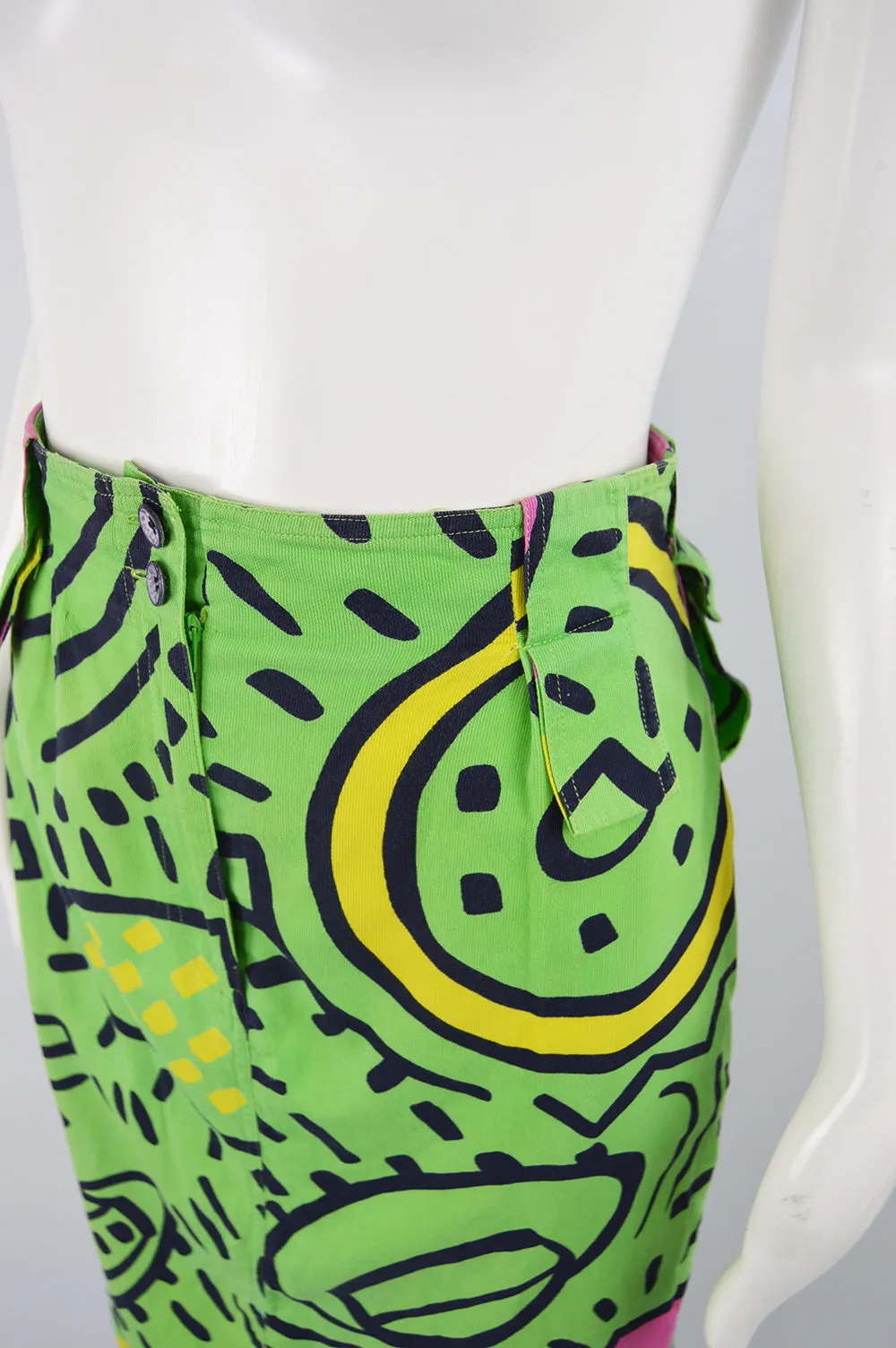 Vintage Green Cotton Keith Haring Collaboration Skirt, S/S 1985