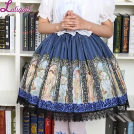 Vintage Style Short Lolita Skirt Mucha's Horae Goddess Printed Lolita Daily Short Skirt