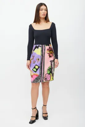 Vintage Yellow & Multicolour Printed Midi Skirt