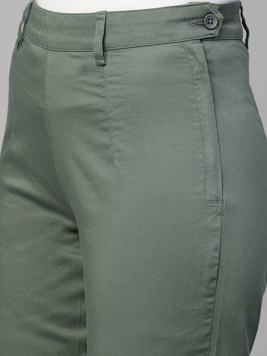 Women's Grey Cotton Elastane Regular Fit Pant